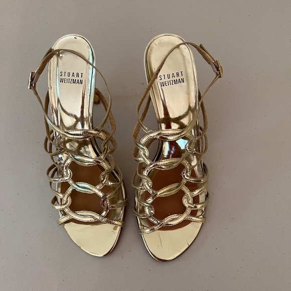 Stuart Weitzman size 9.5 gold high heel sandals - Picture 1 of 11